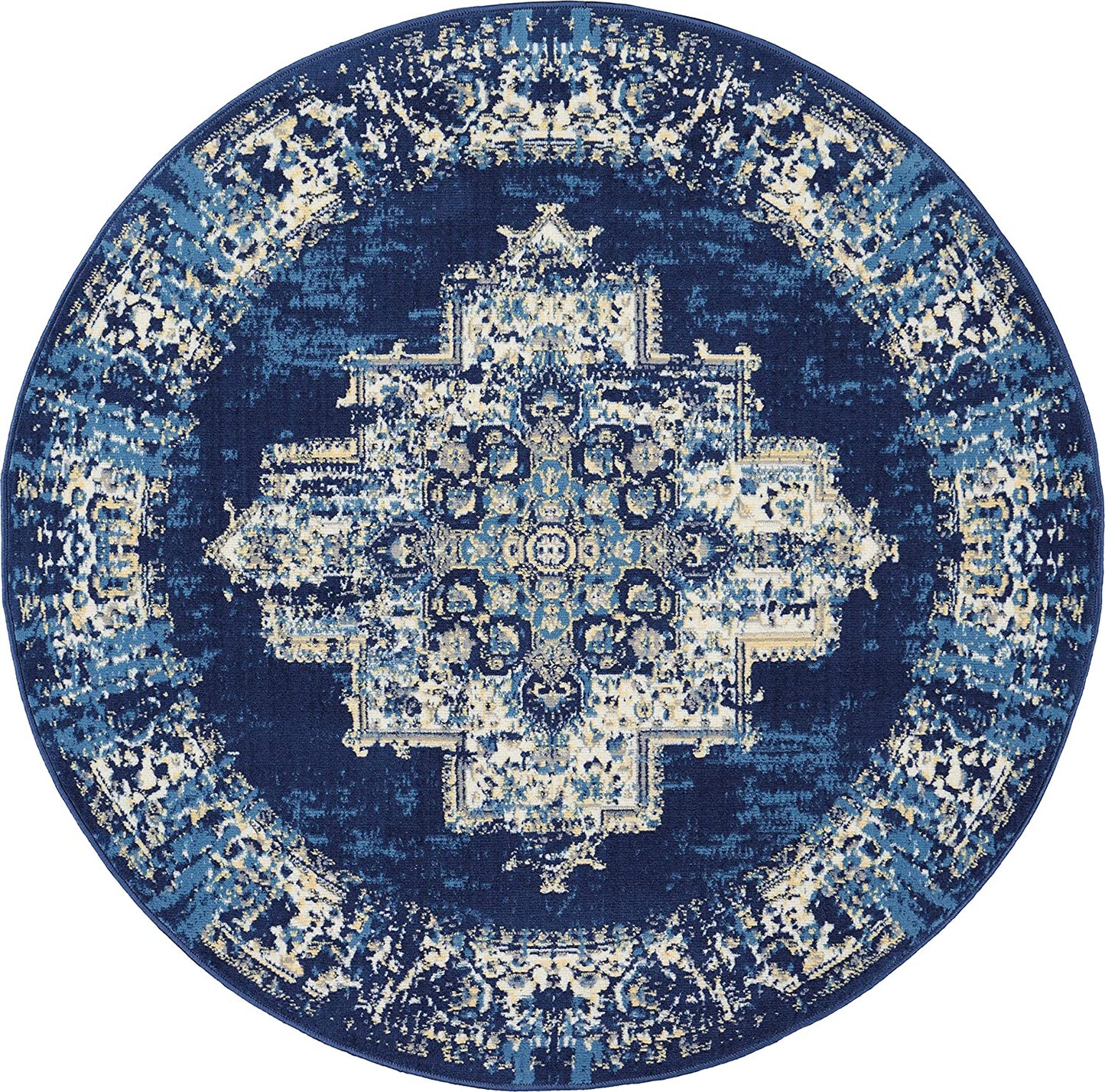 Grafix Persian Navy Blue 5'3" X round Area Rug, Easy Cleaning, Non Shedding, Bed Room, Living Room, Dining Room, Kitchen (5 Round)