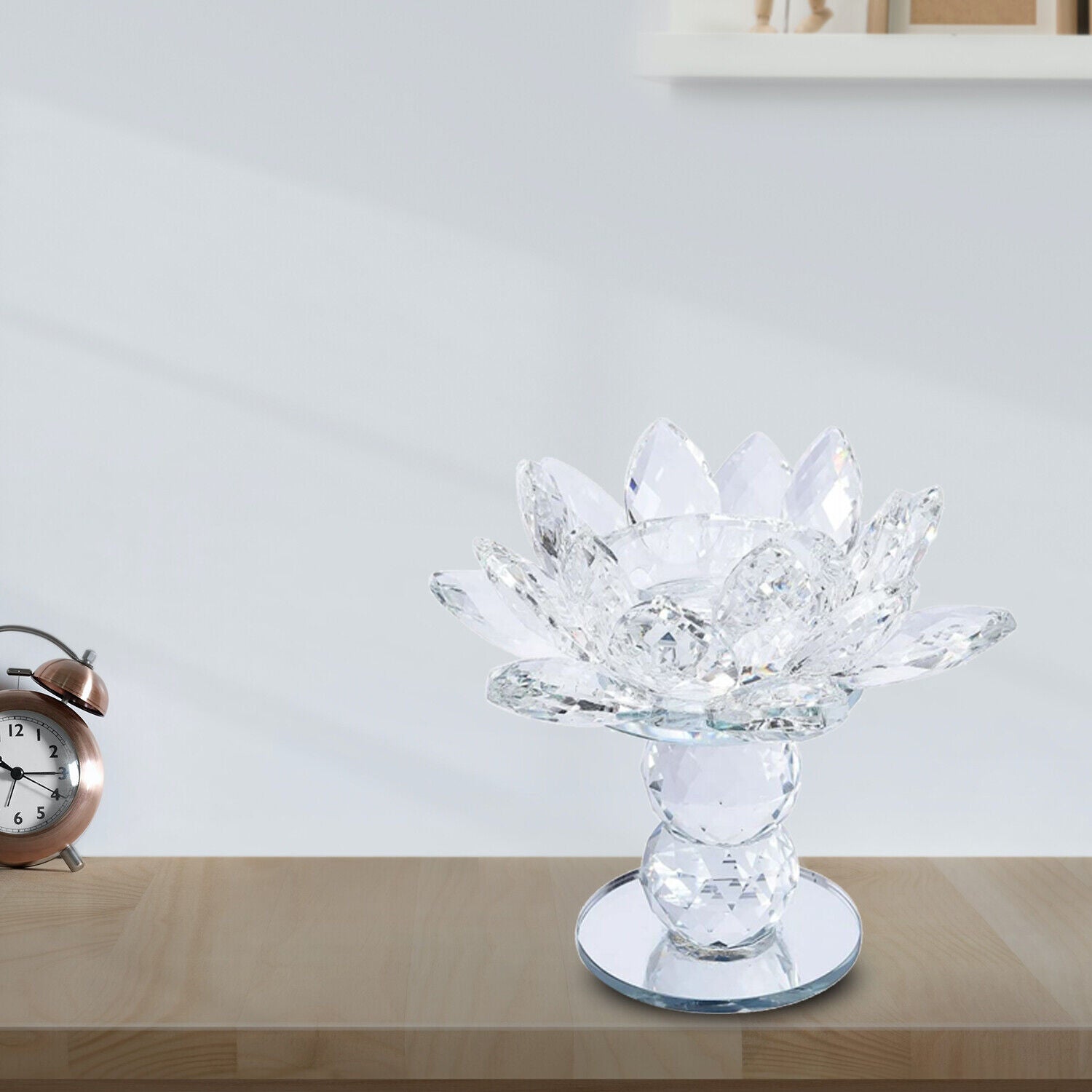 Home Decor Table Top Decoration White Crystal Lotus Flower Candle Holder