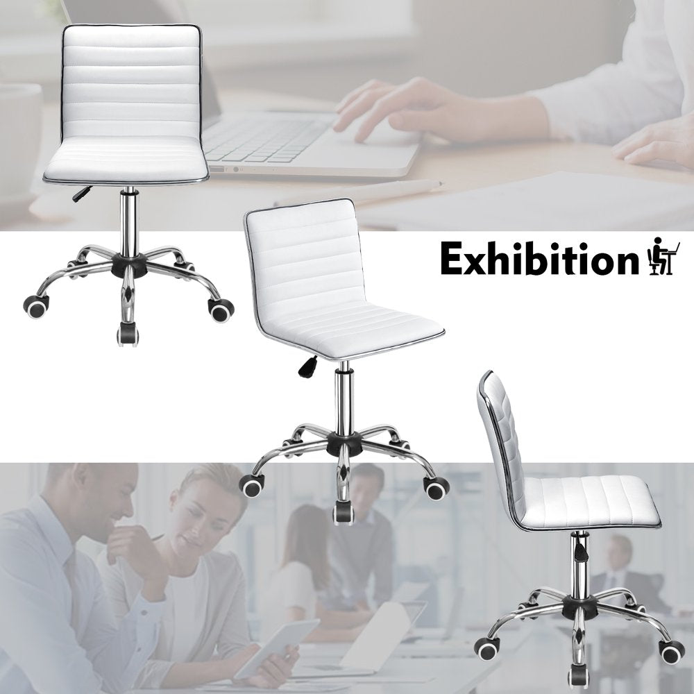 Mid Back Faux Leather Office Desk Computer Task Chair, with Armless, White
