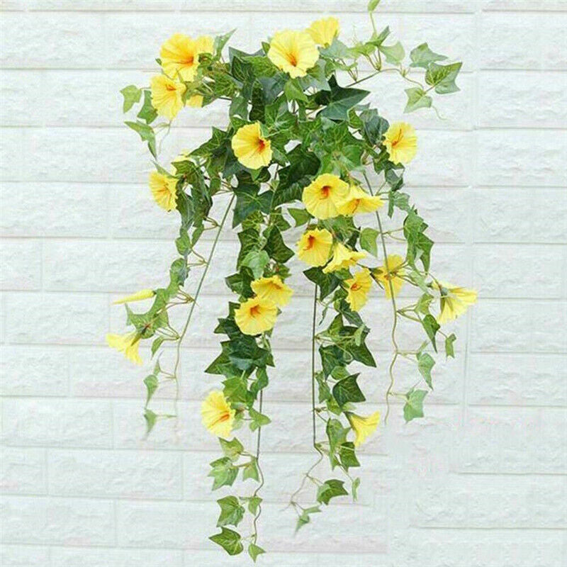 Artificial Hanging Basket Fake Silk Morning Glory Flower Vine Home Wedding Decor