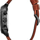 Men'S Eco-Drive Weekender Chronograph Watch in Black IP Stainless Steel with Brown Leather Strap, Black Dial (Model: AT2447-01E)
