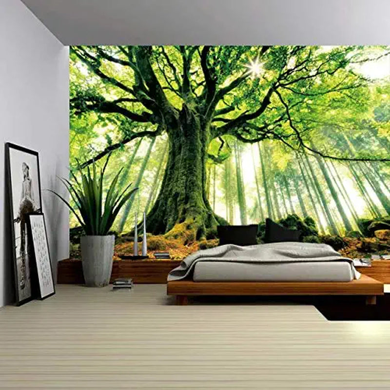 Nature Forest Thick Tree Wall Tapestry Large King Size 3D Print Wall Art Hanging for Bedroom Living Room Dorm Decor, W90 X T71,Green and White