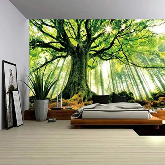 Nature Forest Thick Tree Wall Tapestry Large King Size 3D Print Wall Art Hanging for Bedroom Living Room Dorm Decor, W90 X T71,Green and White