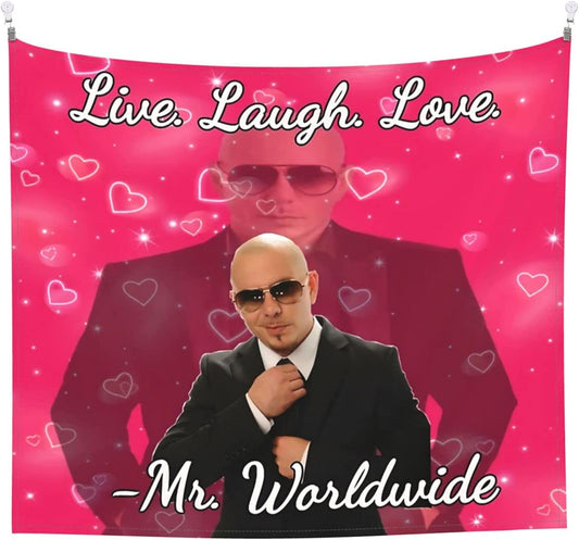 Mr. Worldwide Says to Live Laugh Love Tapestry Boutique Wall Hanging Tapestry Vintage Tapestry Wall Tapestry Micro Fiber Peach Home Decor 60X51Inch