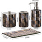 Decorative Glass Bathroom 4-Pcs Accessory Set | Soap Dispenser, Toothbrush Holder, Cotton Jar, Vanity Tray (Black/Gold)