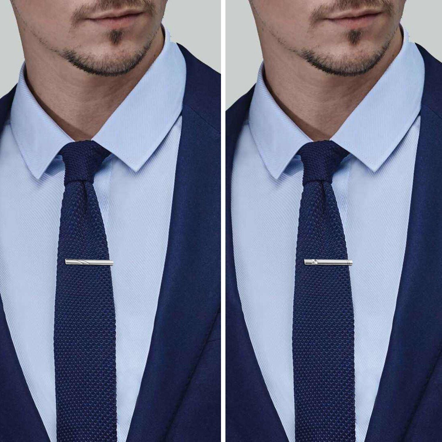 4Pcs Gentleman Silver Metal Simple Necktie Tie Clip Bar Clasp Clip Clamp Pin Set