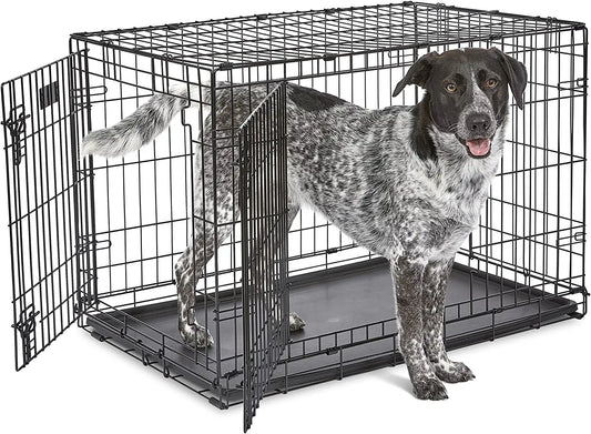 Newly Enhanced Single & Double Door Icrate Dog Crate, Includes Leak-Proof Pan, Floor Protecting Feet, Divider Panel & New Patented Features