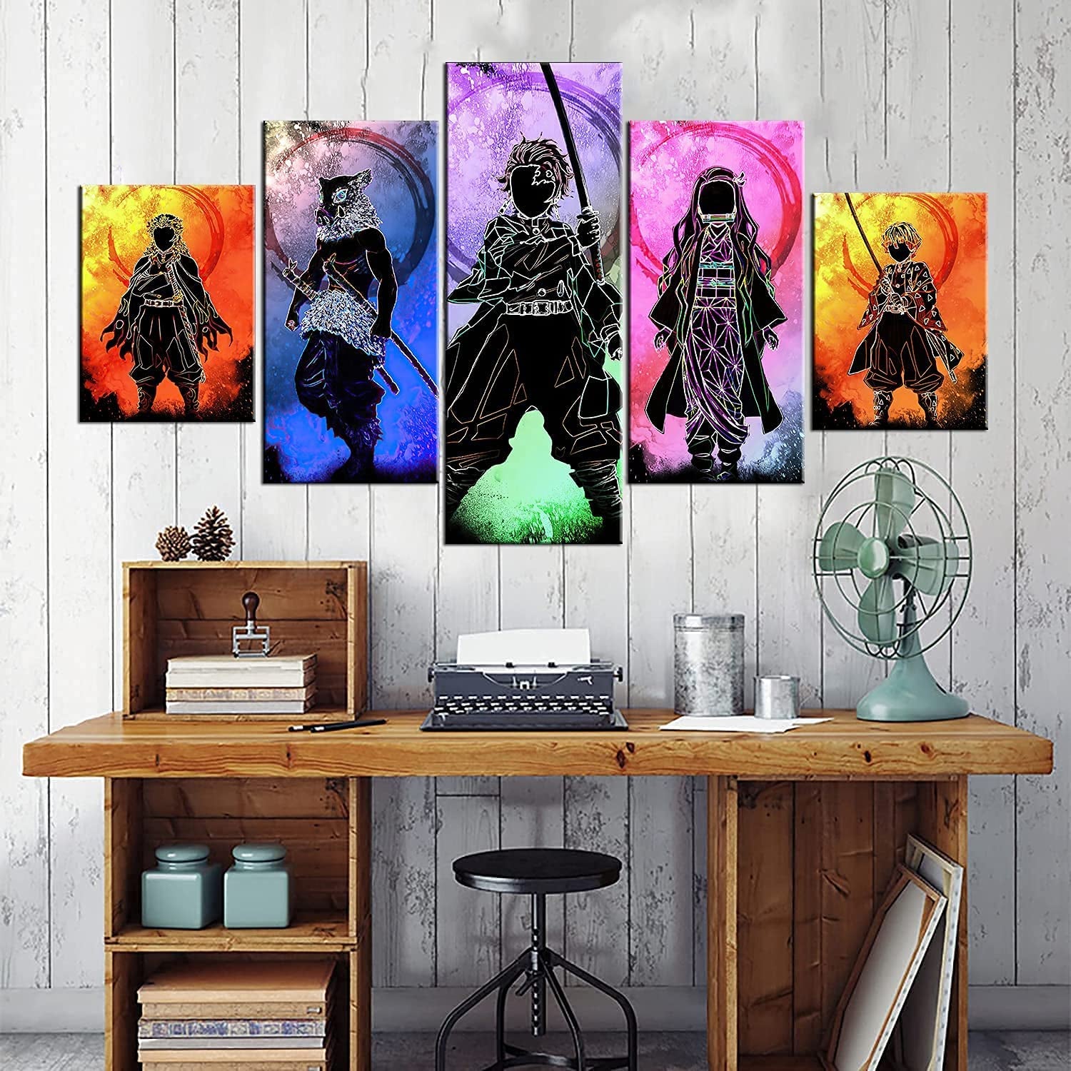 Demon Slayer Poster Anime Canvas Wall Art Kimetsu No Yaiba 5 Pieces HD Print Painting Tanjiro Nezuko Kamado Silhouette Decoration Pictures Modern for Living Bathroom Room Home Decor Unframed