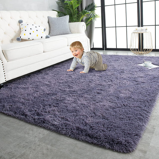Super Soft Shaggy Rugs Fluffy Carpets 3X5 Feet, Indoor Modern Plush Area Rugs for Living Room Bedroom Kids Room Nursery Home Decor, Upgrade Anti-Skid Durable Rectangular Fuzzy Rug, Grey Purple