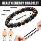 5 Pieces Adjustable Stretch Beads Bracelet Black Elastic Bracelets Therapy Lava Rock Bracelets Tiger'S Eye Stone Magnetic Hematite Jewelry Triple Protection Positive Energy Bracelet for Men Women