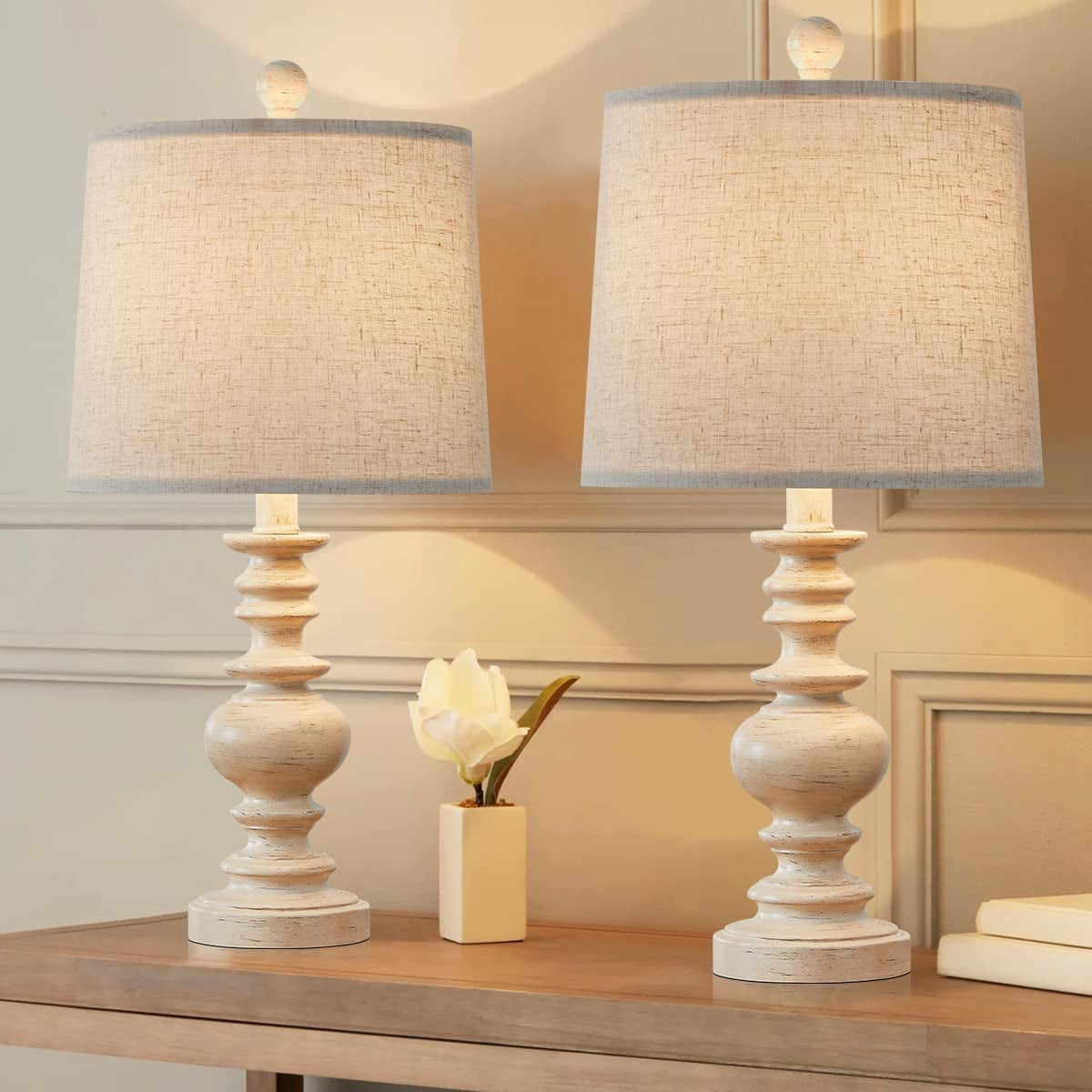 Tradition 20.5'' Rustic Table Lamp Set of 2 for Living Room Farmhouse Bedside Desk Lamps Bedroom Nightstand Vintage Lamps Linen Washed