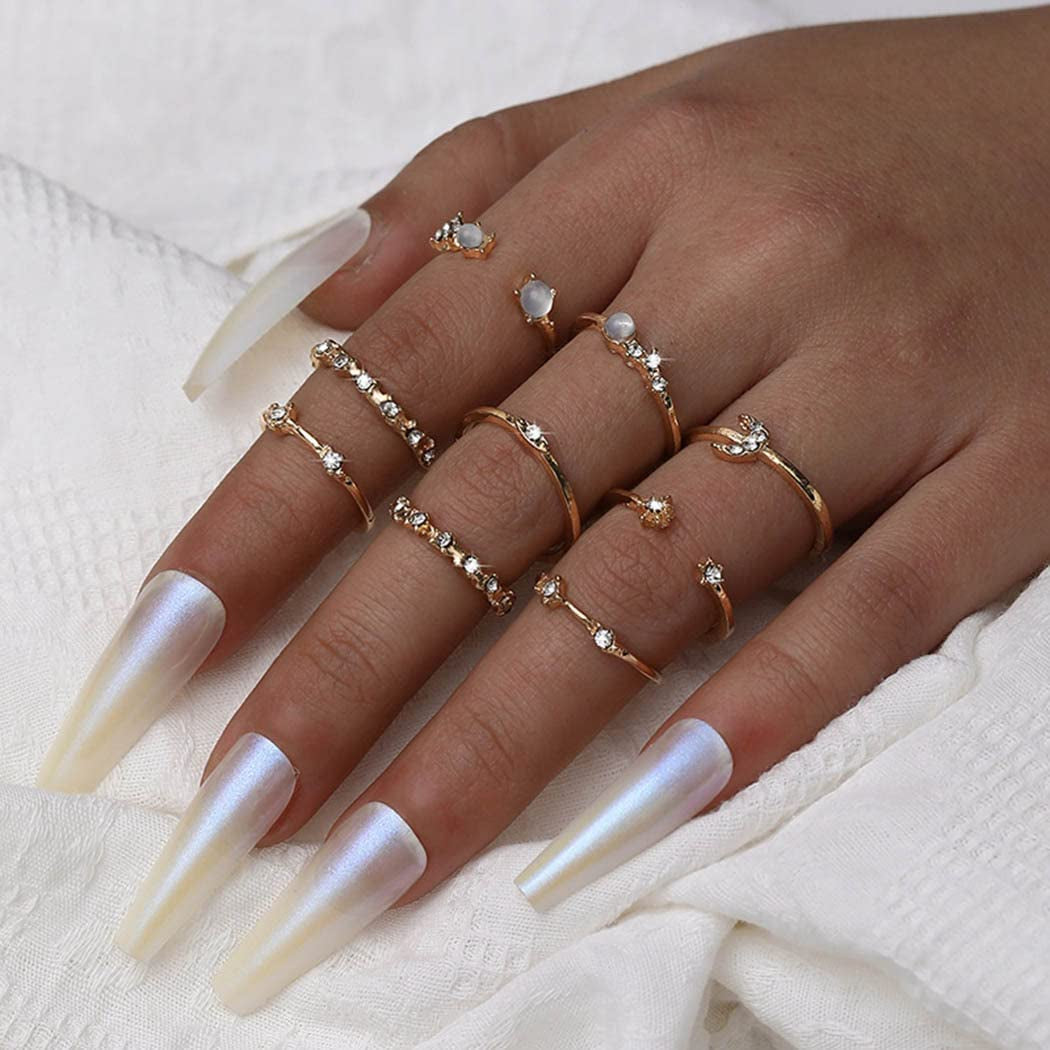 Knuckle Rings Index Finger Rings Hollow Love Rose Gold Ring Sets for Women and Girls