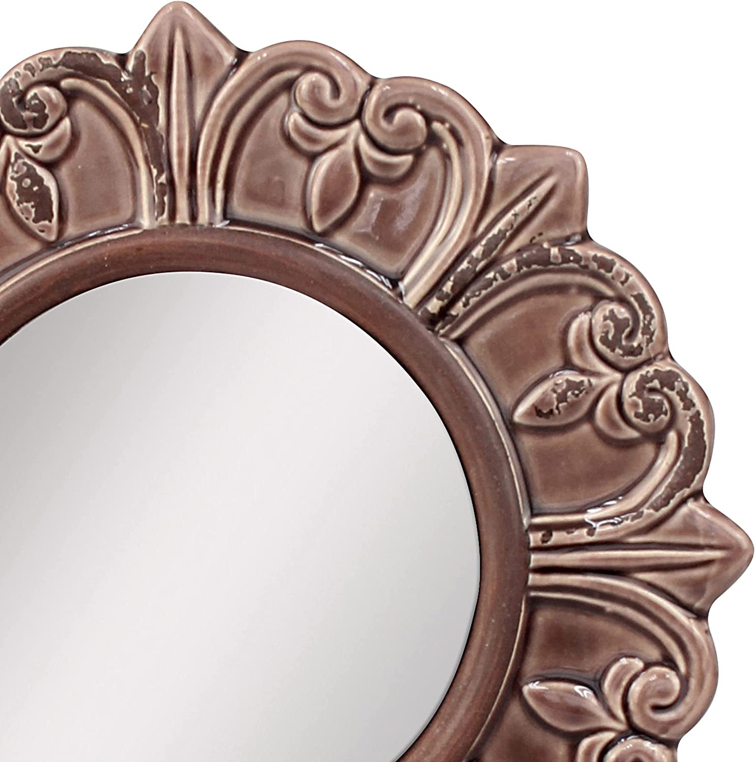 Decorative 9" Warm Taupe round Ceramic Accent Wall Mirror