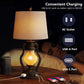Farmhouse Table Lamps Set of 2 with Nightlight, Lantern Bedside Lamp with 2 USB Port and Outlet, 24 Inch Rustic Nightstand Lamp with Tapered Drum Shade for Living Room Bedroom, Bulbs Included