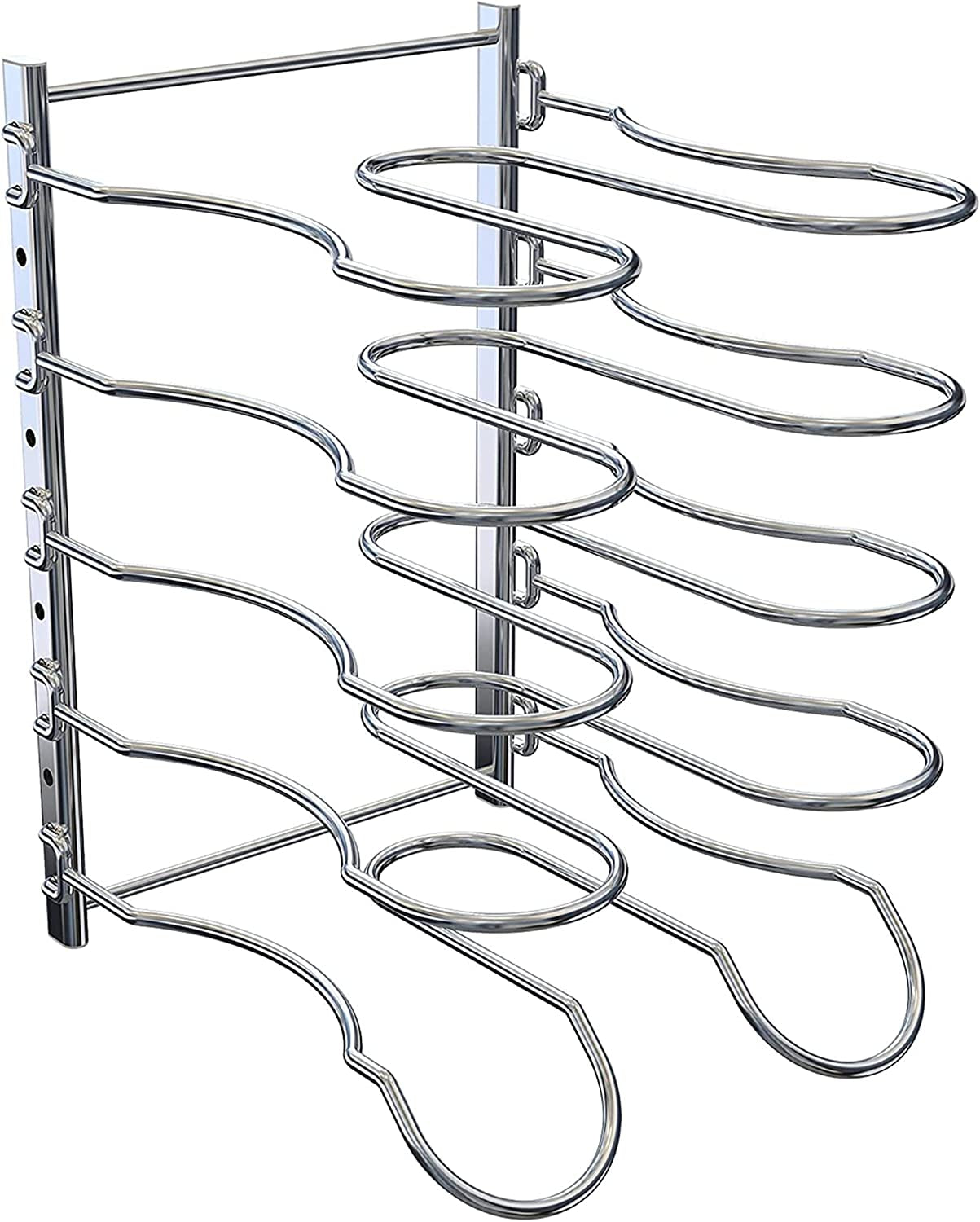 Heavy Duty Pan Rack, Pot Lid Rack, Kitchen Cabinet Pantry Cookware Organizer Rack Holder | 5 Adjustable Dividers, Chrome