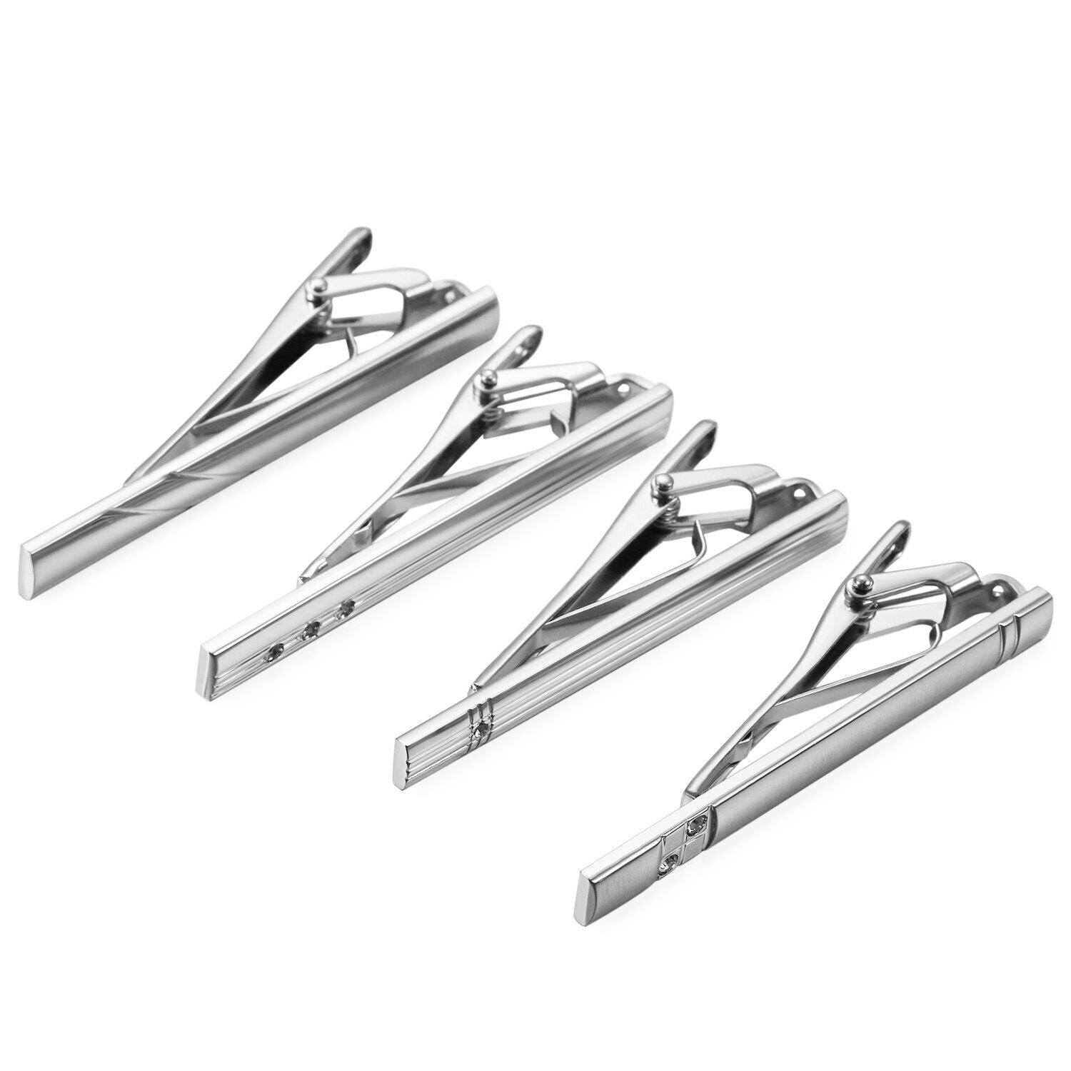 4Pcs Gentleman Silver Metal Simple Necktie Tie Clip Bar Clasp Clip Clamp Pin Set