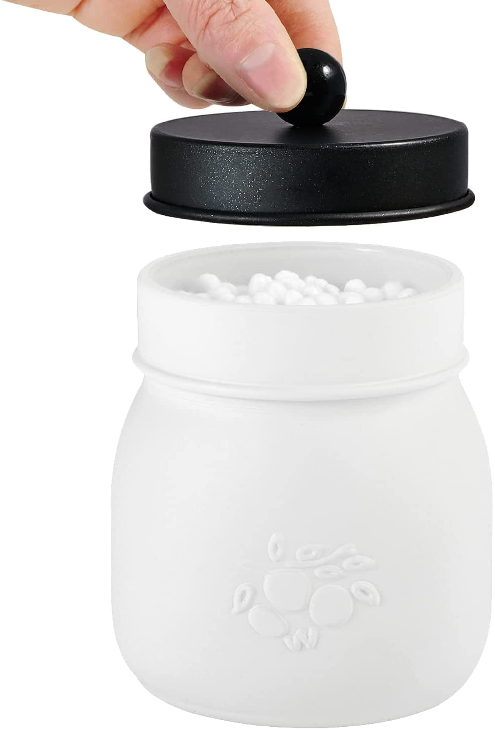 Mason Jar Bathroom Accessories Set (4 Pack)—White Retro Mason Jar Lotion Soap Dispenser & 2 Apothecary Jars & Toothbrush Holder- Rustic Farmhouse Restroom, Bathroom Decor Countertop Organizer (Black)