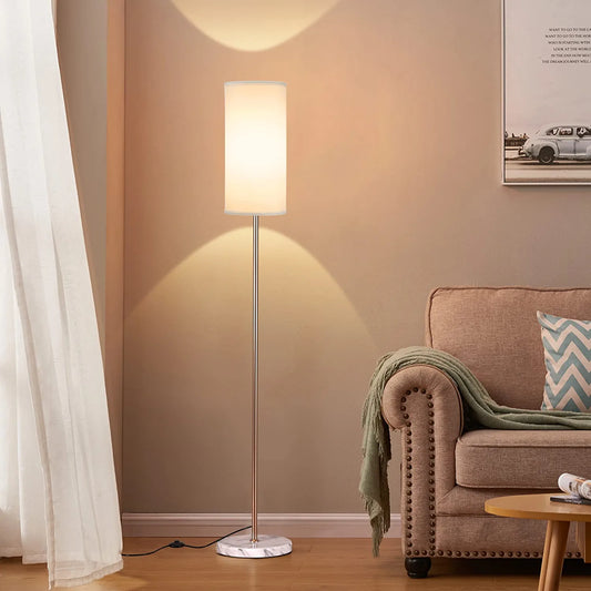 Modern Floor Lamp for Bedroom Living Room, Tall Floor Lamp for Office Study Room, Standing Lamp with Foot Switch, White and Gold Minimalist Corner Lamp, Pole Lighting for Guest Room