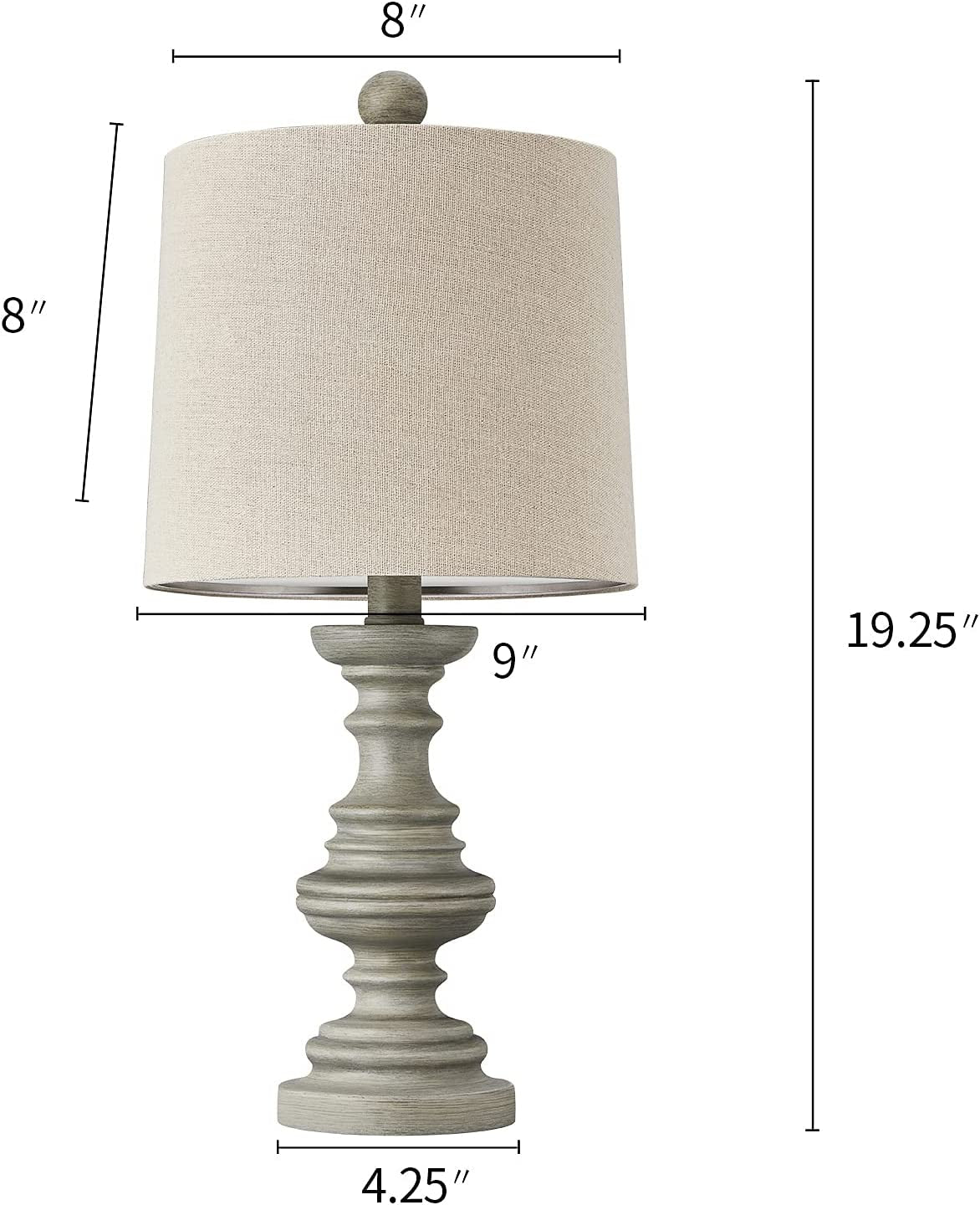 19.25" Traditional Table Lamp Sets of 2 for Living Room Bedroom Farmhouse Bedside Nightstand Lamp Rustic Resin Table Lamps Gray