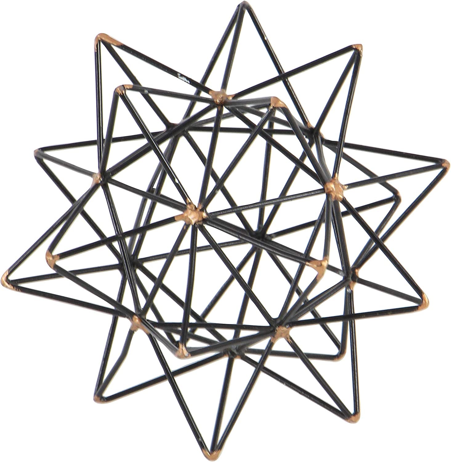 Metal Geometric Sculpture with Gold Accents, 7" X 7" X 7", Black