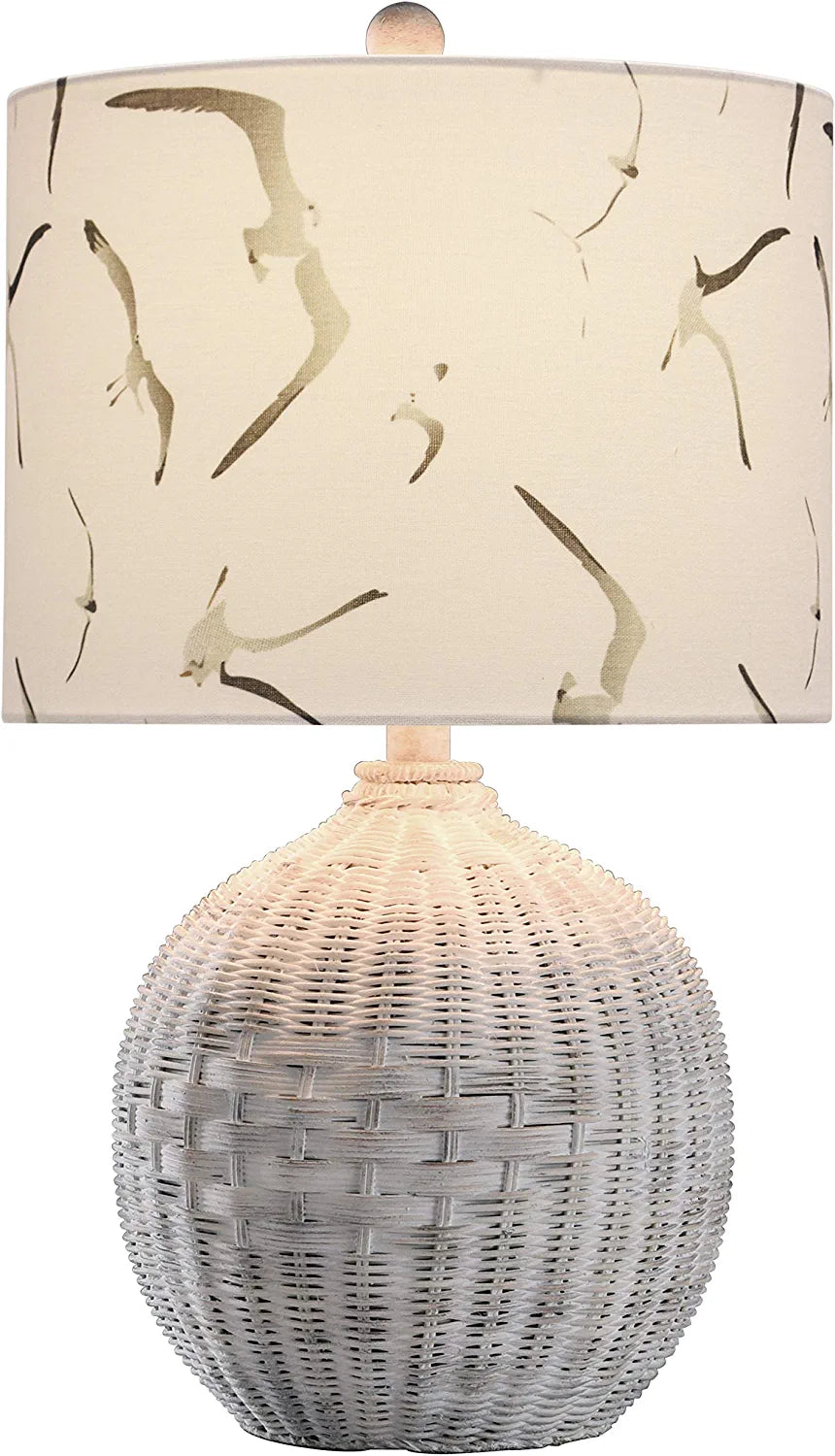 L13867DSAM Rattan, Natural with Wash, White, Seagull Print Table Lamp