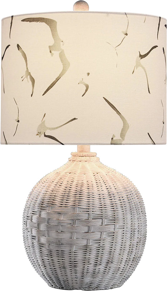 L13867DSAM Rattan, Natural with Wash, White, Seagull Print Table Lamp