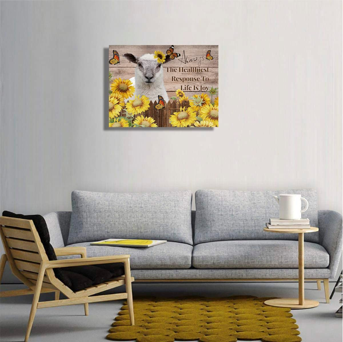 Sunflowers Wall Art for Living Room Llama Wall Decor Yellow Brown Picture Canvas Prints Framed Animal Painting Artwork 12''W×16''H