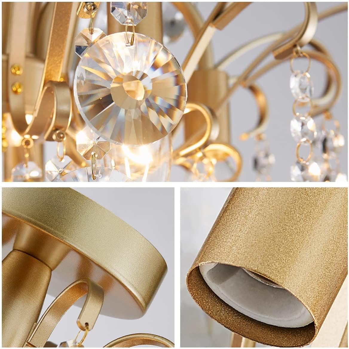 Crystal Chandelier Flushmount Ceiling Light Modern Lighting Fixture for Bedroom Hallway Bar Kitchen Bathroom, H 17.5'' X W 19.3'', E12 Base, Gold