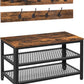Coat Rack Shoe Bench, Hall Tree Entryway Storage Bench, Shoe Rack Organizer with Coat Hooks, 3-In-1 Design, Wood Furniture with Metal Frame, Rustic Brown and Black BF17MT01