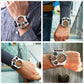 Mens Big Face Watch, Dual Time Zone Leather Strap Sport Watch, Analog Quartz Wrist Watch with Decorative Compass Thermometer Dial