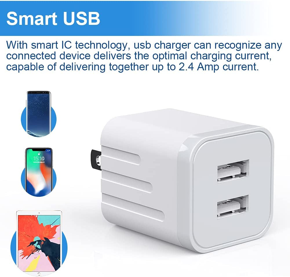 USB Wall Charger, [Apple Mfi Certified] Iphone Charger Lightning Cable 6FT(4PACK) Fast Charging Data Sync Cords Dual Port USB Plug Compatible with Iphone 12/Mini/Pro/Max/11/Pro/Xs/Xr/X/8/7/Plus
