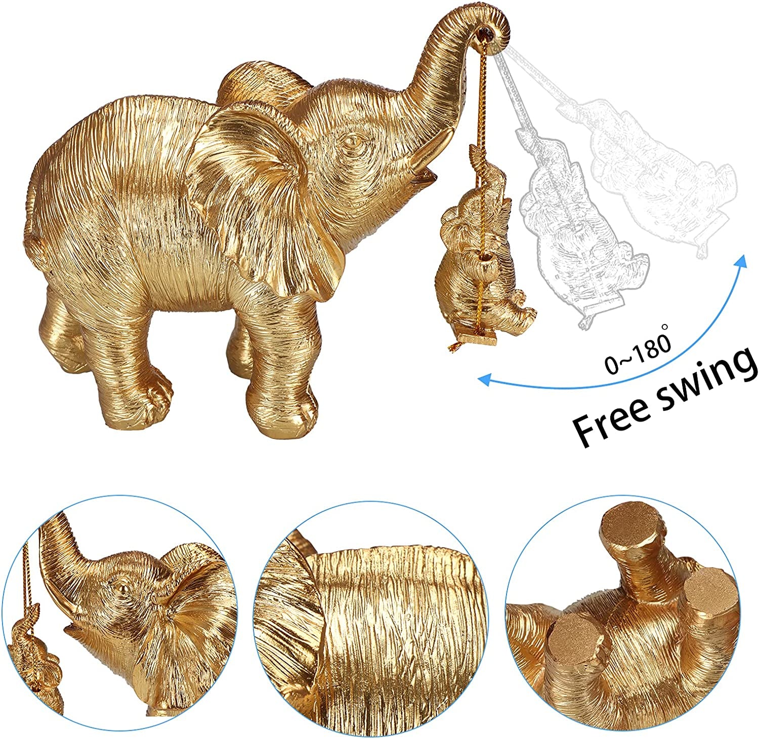 Elephant Statue. Gold Elephant Decor Brings Good Luck, Health, Strength. Elephant Gifts for Women, Mom Gifts. Decorations Applicable Home, Office, Bookshelf TV Stand, Shelf, Living Room