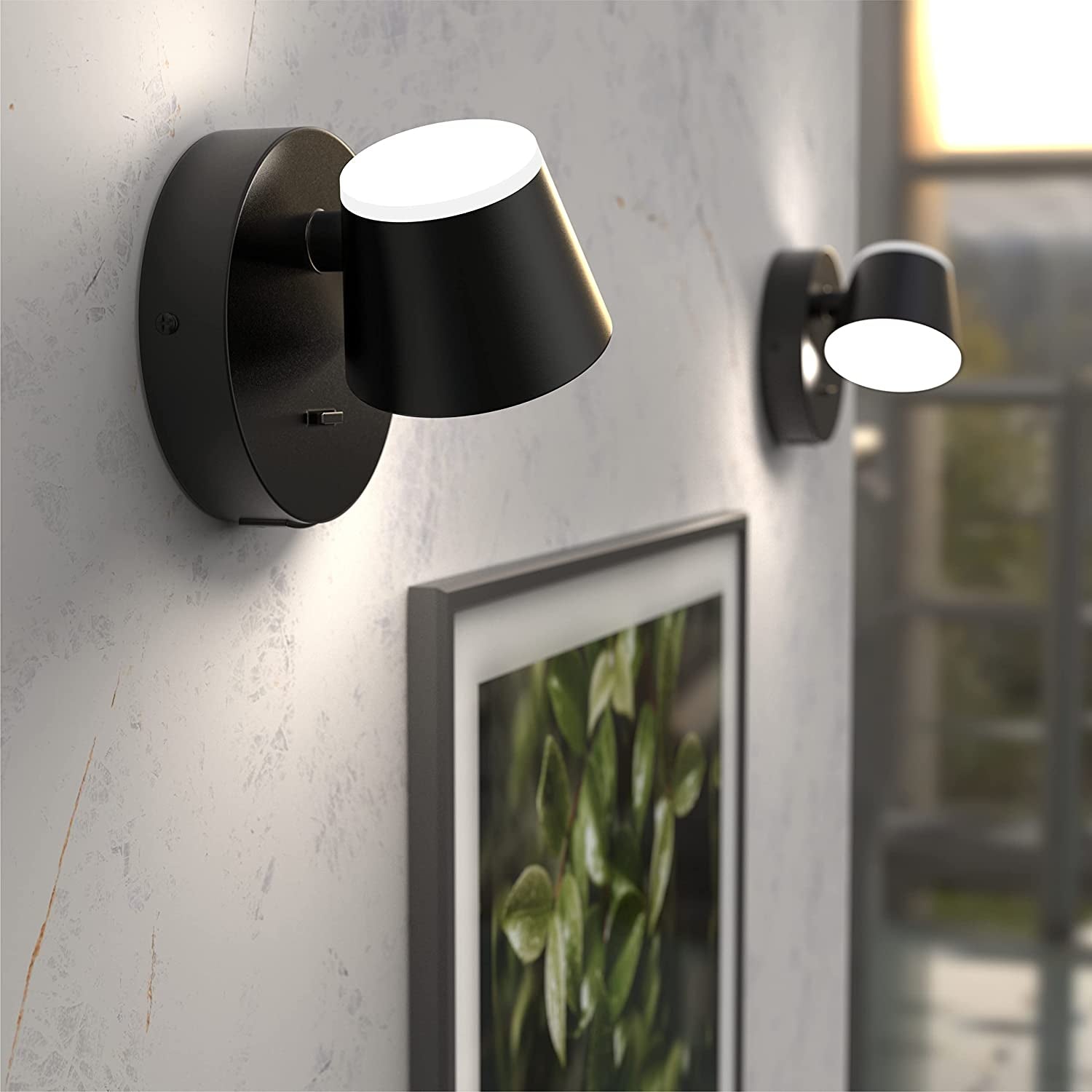 Wall Light LED Wall Sconce with On/Off Switch USB Charging Port 110 Volt Hardwired Wall Lamp 350 Rotatable up down Sconces Wall Lighting (Black)