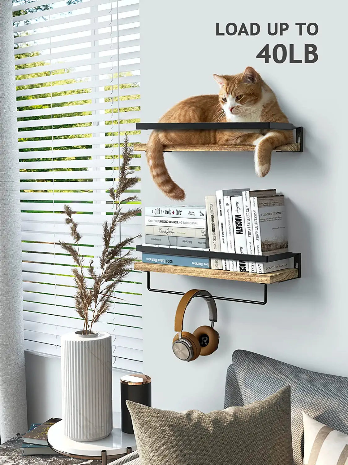 Floating Shelves, Bathroom Shelf with Towel Bar, Wall Shelves for Bathroom/Living Room/Kitchen/Bedroom, Light Brown Shelves Set of 2 - AMFS01