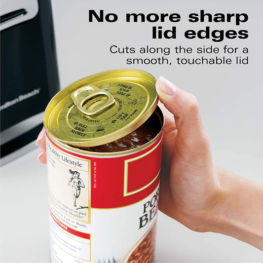 (76606ZA) Smooth Touch Electric Automatic Can Opener with Easy Push down Lever, Opens All Standard-Size and Pop-Top Cans, Extra Tall, Black and Chrome