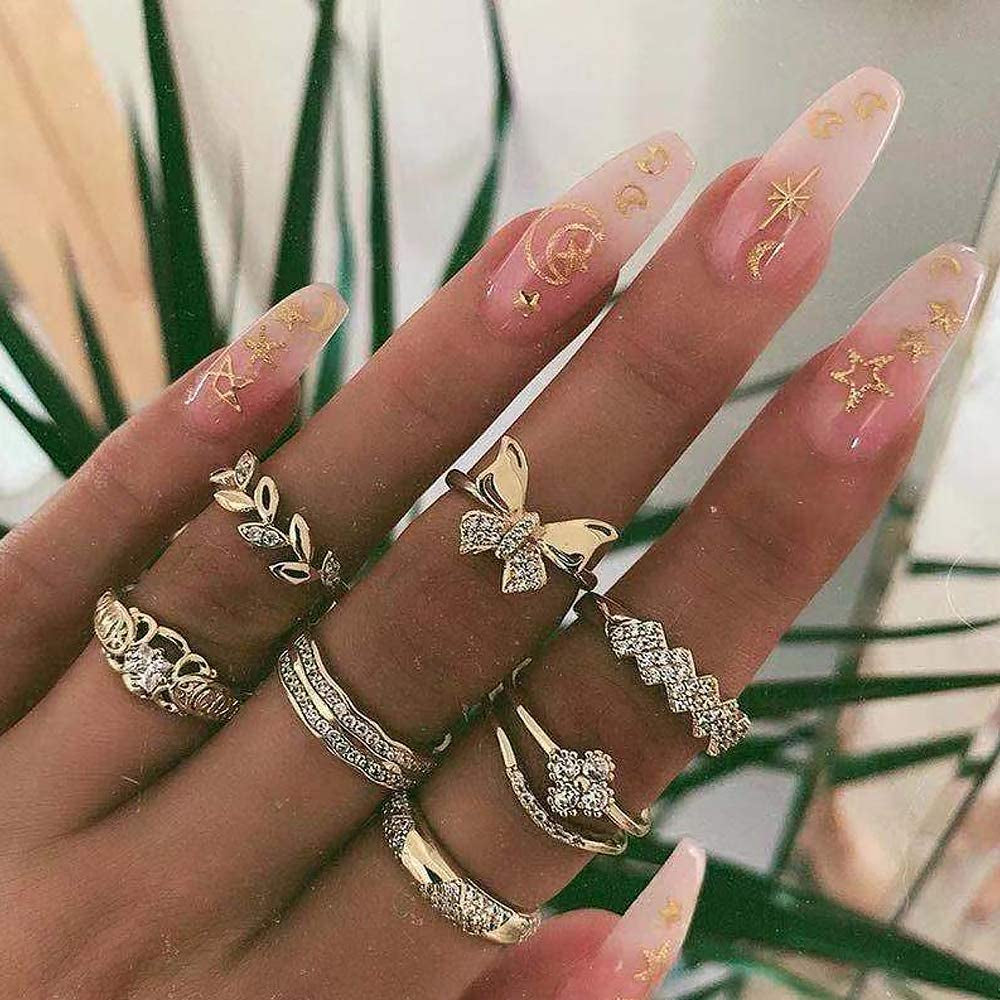59 Pcs Vintage Knuckle Rings Set Stackable Finger Rings Midi Rings for Women Bohemian Hollow Carved Flowers Gold&Silver Rings Crystal Joint Rings (1:59 PCS Gold)