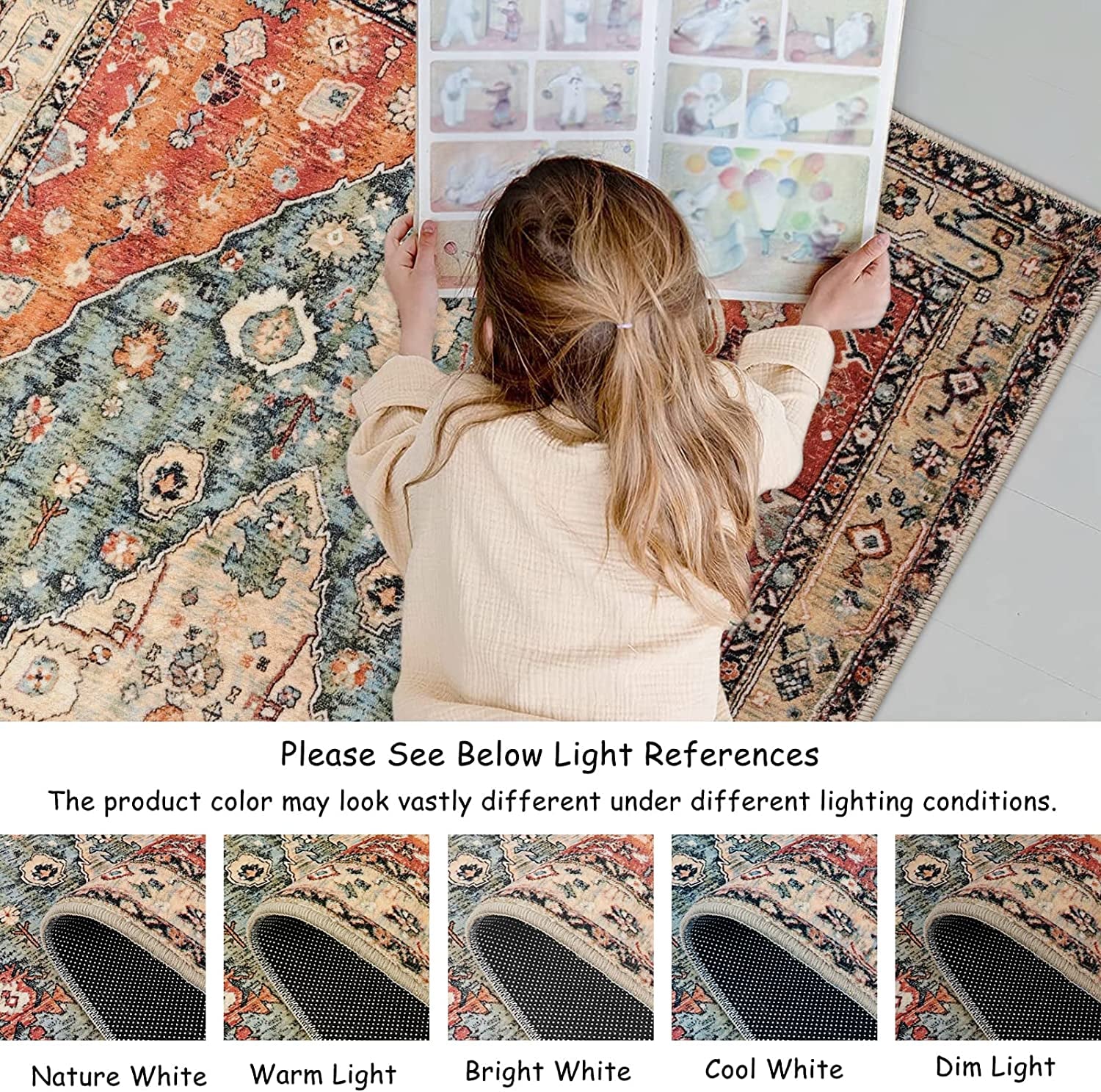 Boho Tribal Area Rug - 2X4.3 Persian Hallway Runner Rug Doormat Bohemian Faux Wool Throw Rug Non-Slip Washable Low-Pile Floor Carpet for Kitchen Laundry Room Entrance Bathroom