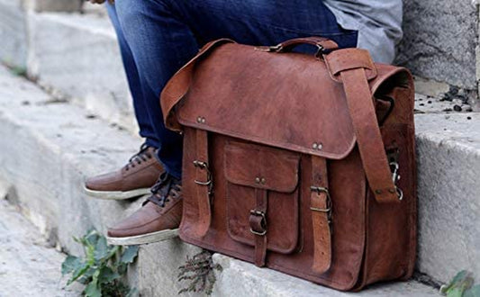 KPL 18 INCH Leather Briefcase Laptop Messenger Bag Satchel Office Computer Bag for Men and Women (18 INCH)