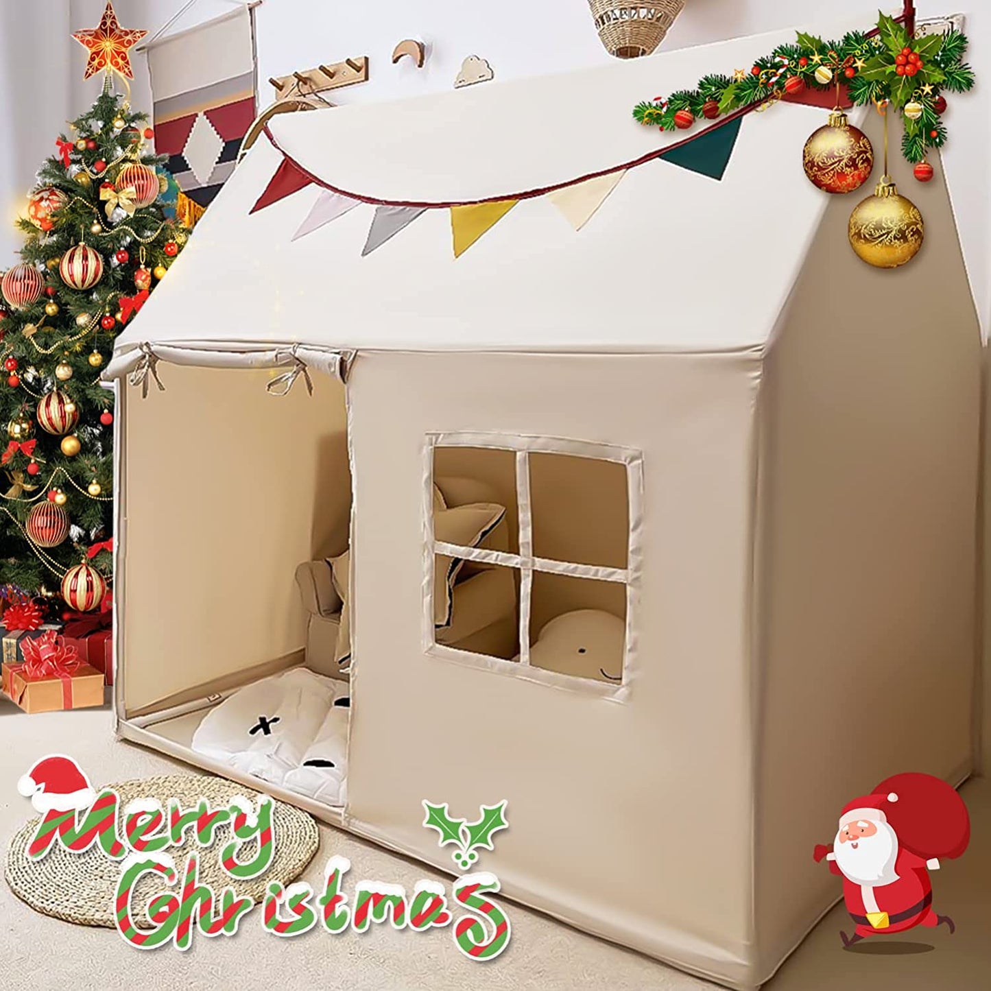 Kids Tent Indoor & Outdoor Toddler Tent Kids Play Tent Large Kids Playhouse Tent Toys with Pennant Banners