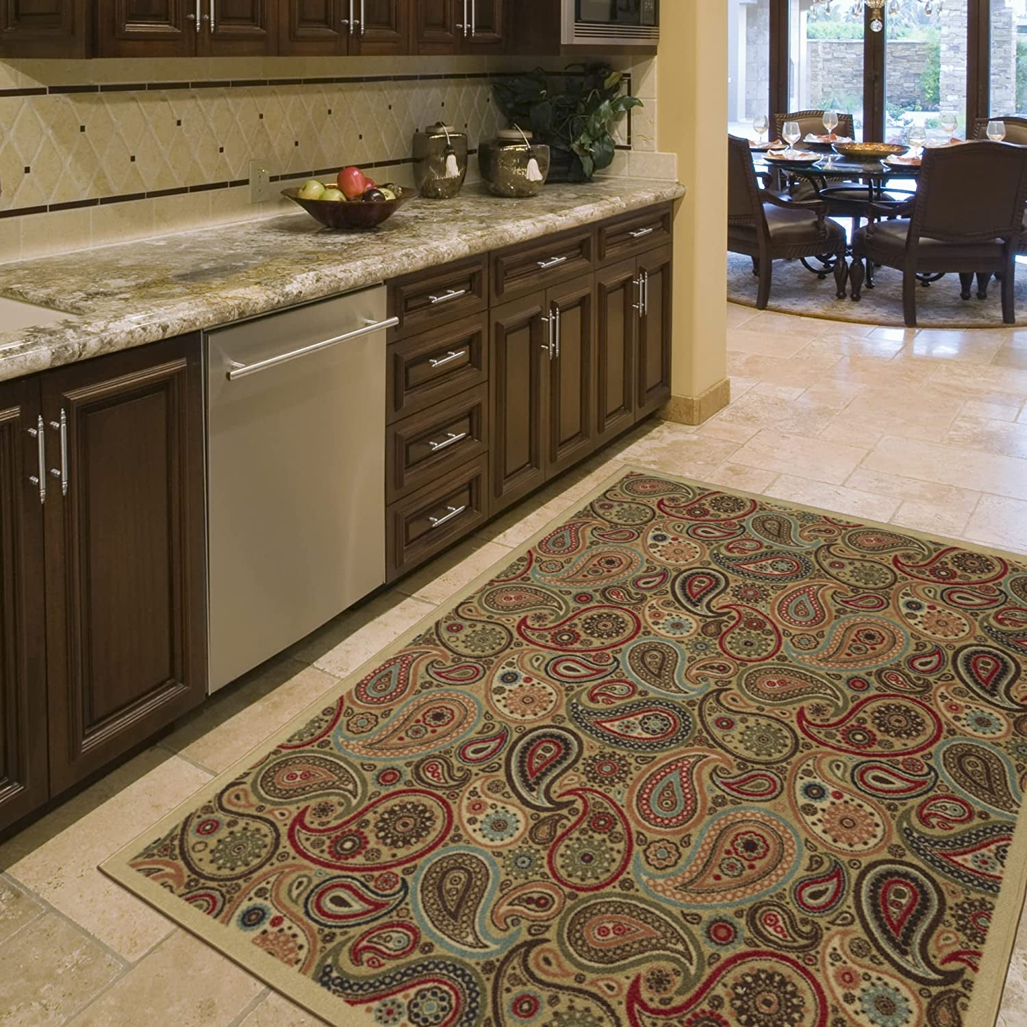 Ottohome Collection Non-Slip Rubberback Paisley Design 5X7 Indoor Area Rug, 5' X 6'6", Beige