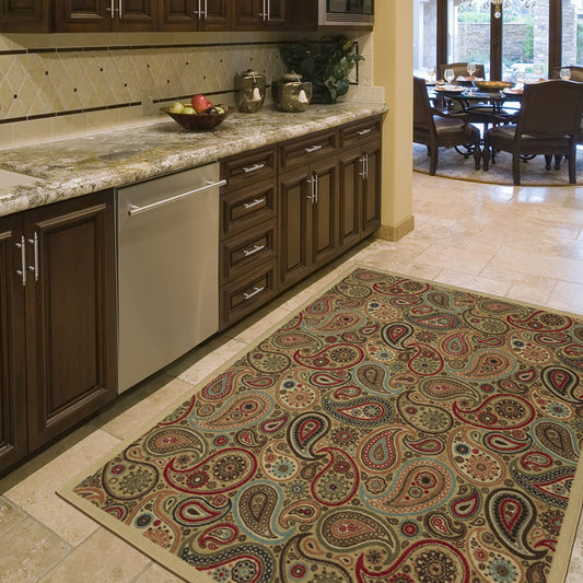 Ottohome Collection Non-Slip Rubberback Paisley Design 5X7 Indoor Area Rug, 5' X 6'6", Beige