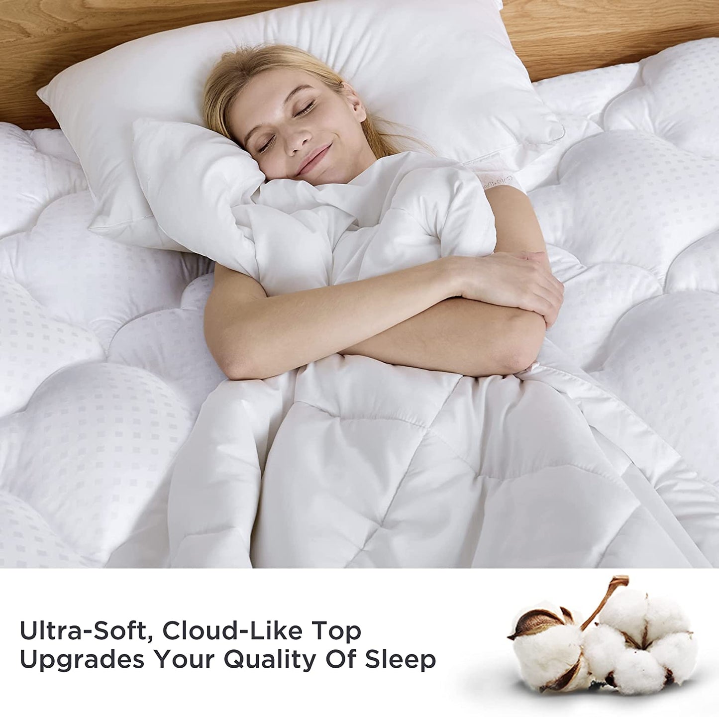 Bedsure Pillow Top Mattress Topper Queen Size - Cooling Queen Mattress Pad Cotton Quilted Mattress Cover with Stretches to 21" Deep Pocket，Padded Pillow Top with Fluffy down Alternative Fill