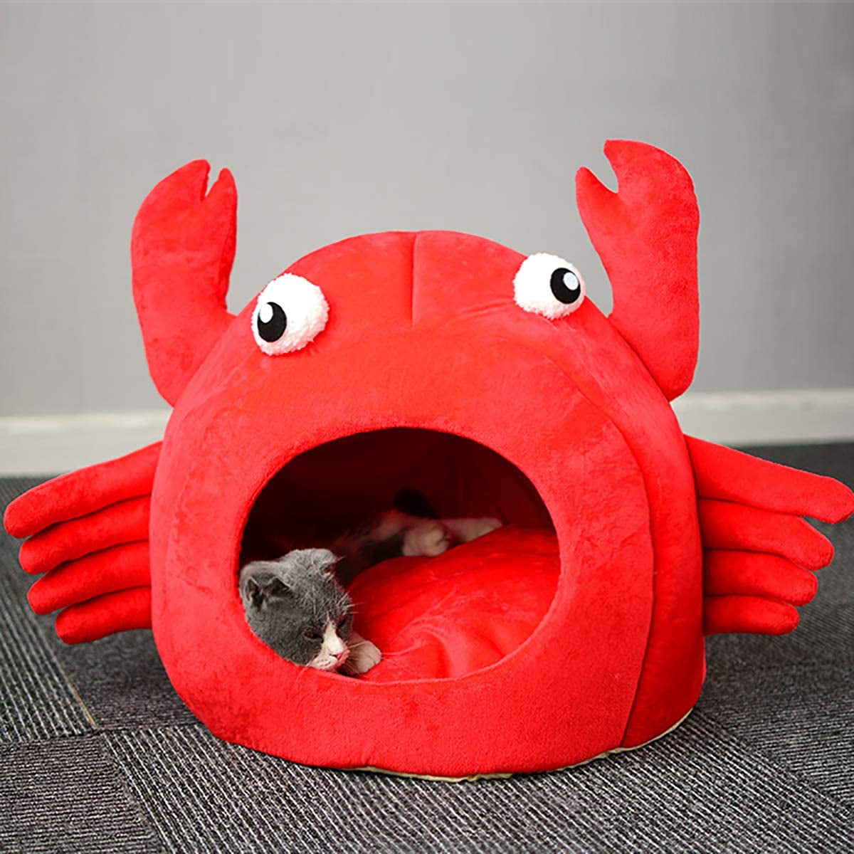 Self-Warming Crab Pet House Bed 2 in 1 Foldable Cushion Mat for Dogs and Cats, 14.6 X 14.6 Inches