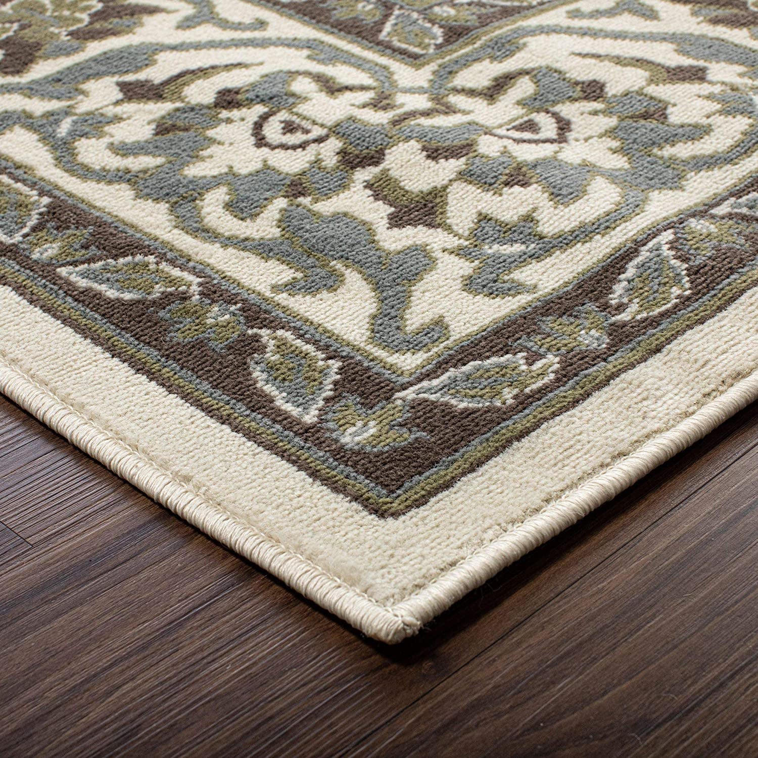 SUPERIOR Glendale Traditional Floral Medallion Polypropylene Indoor Area Rug with Jute Backing, 4' X 6', Green