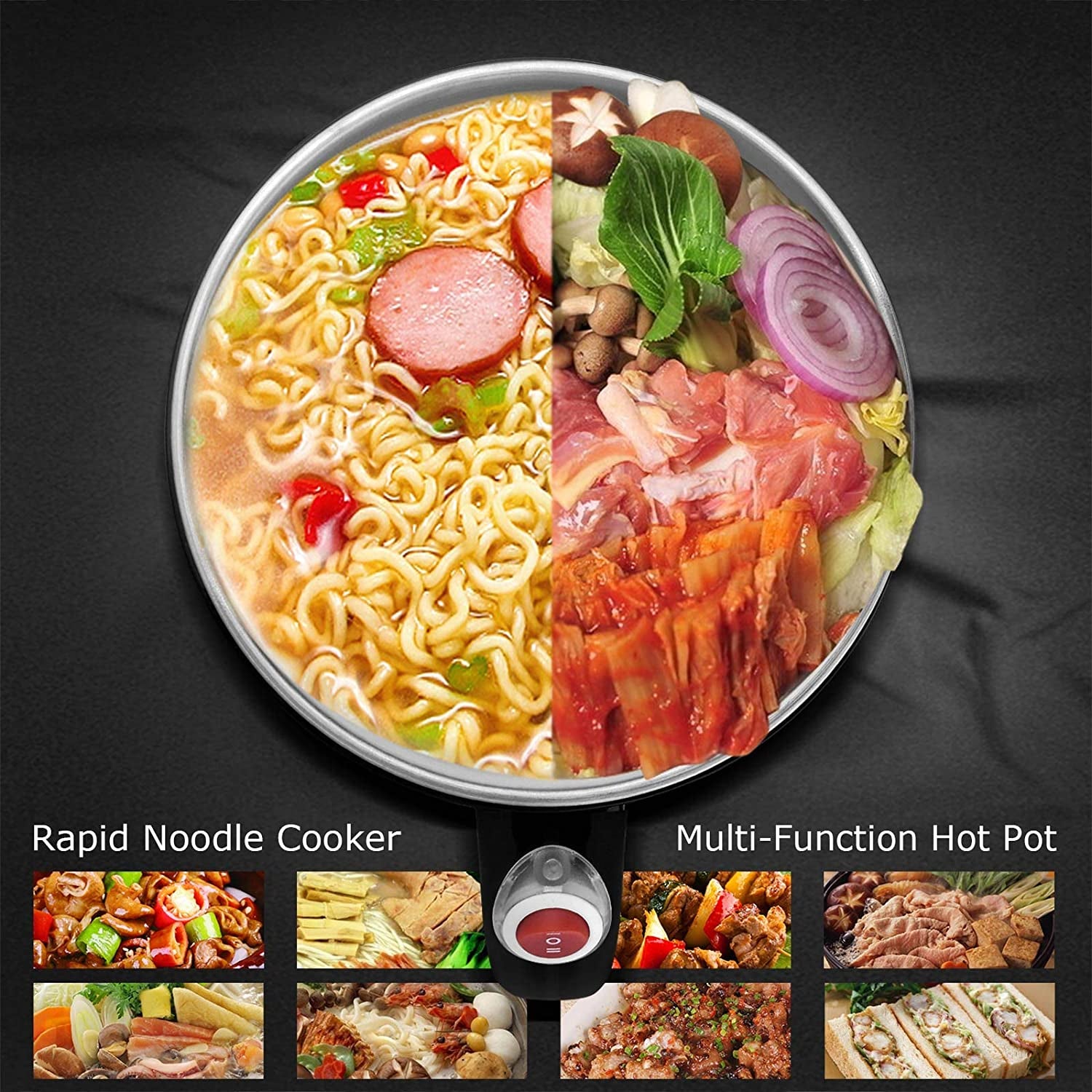 Electric Hot Pot Mini, 1.2 Liter Electric Cooker, Noodles Cooker, Electric Kettle with Multi-Function for Steam, Egg, Soup and Stew with Over-Heating Protection, Boil Dry Protection, Dual Power