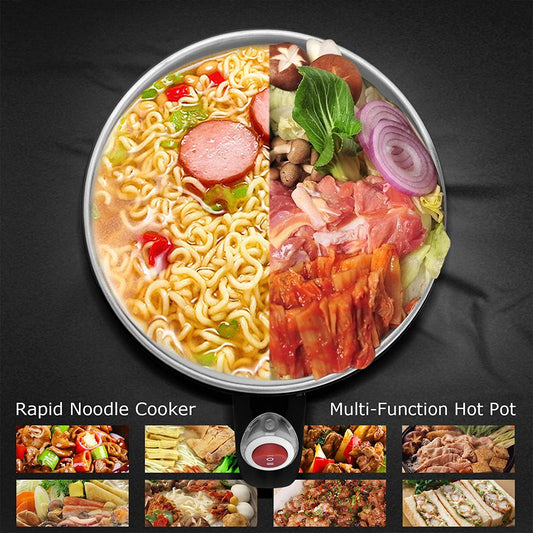 Electric Hot Pot Mini, 1.2 Liter Electric Cooker, Noodles Cooker, Electric Kettle with Multi-Function for Steam, Egg, Soup and Stew with Over-Heating Protection, Boil Dry Protection, Dual Power