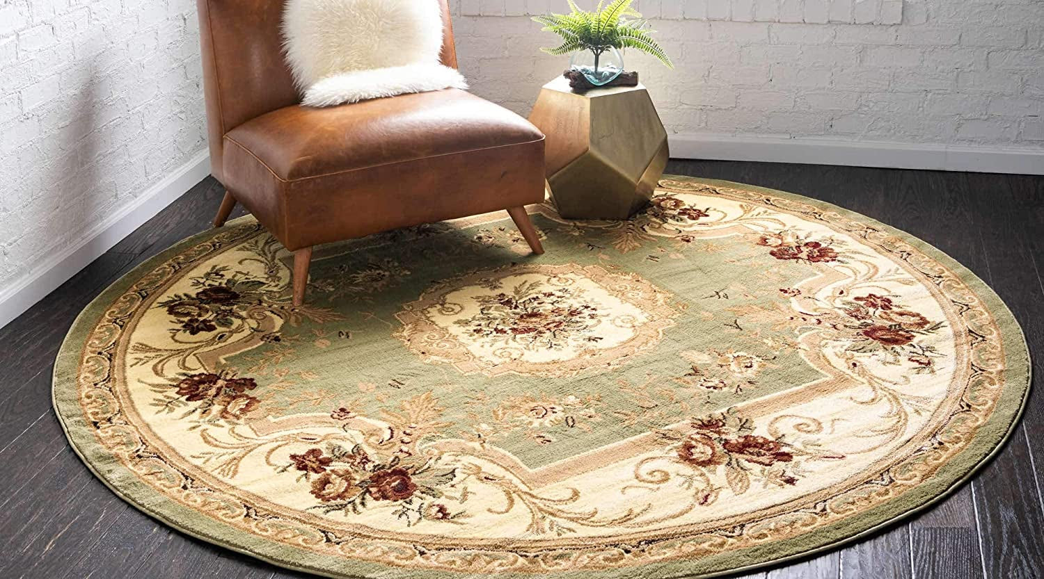 Versailles Collection Traditional Classic Green round Rug (6' X 6')