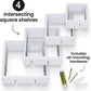 Gray Floating Cube Shelves - Intersecting Wall Mounted Shelves - Wall Decor Square Shelves for Bedrooms, Living Rooms & More - Set of 4 Box Shelves