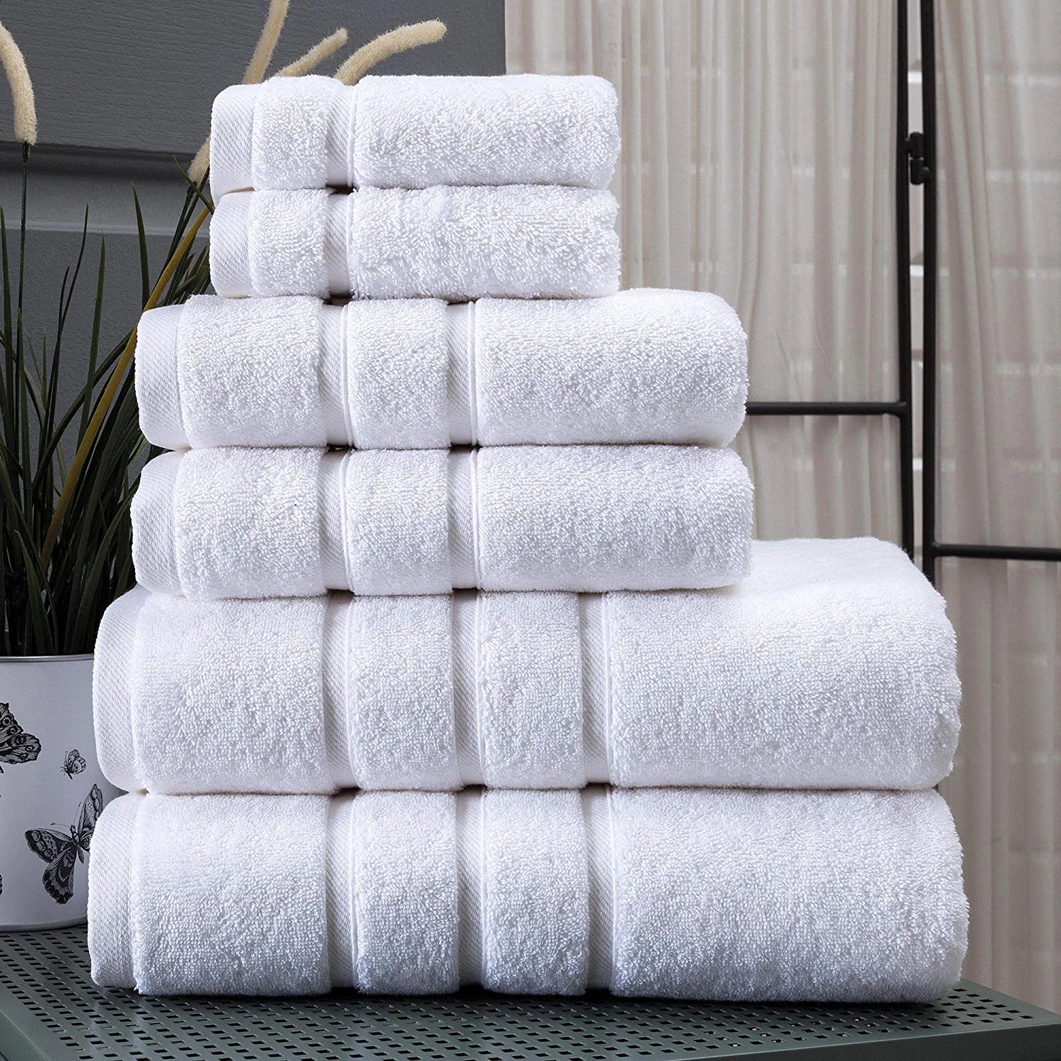 White Bath Towel Set - Turkish Cotton Hotel Towels - Turkish Bathroom Towel Set - Turkish Cotton Bath Towels Set of 6 by Upthrone
