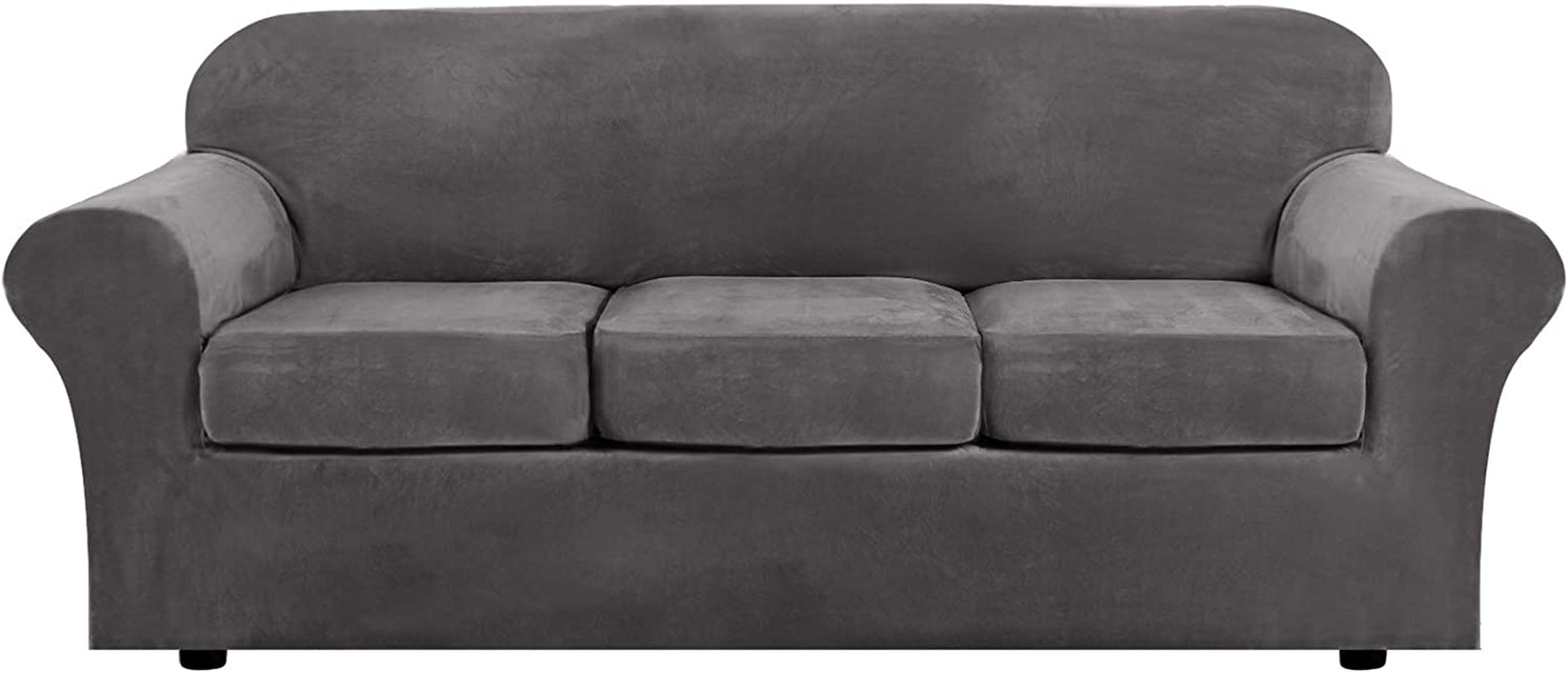 Modern Velvet Plush 4 Piece High Stretch Sofa Slipcover Sofa Cover Furniture Protector Form Fit Luxury Thick Velvet Sofa Cover for 3 Cushion Couch, Machine Washable (Sofa,Gray)